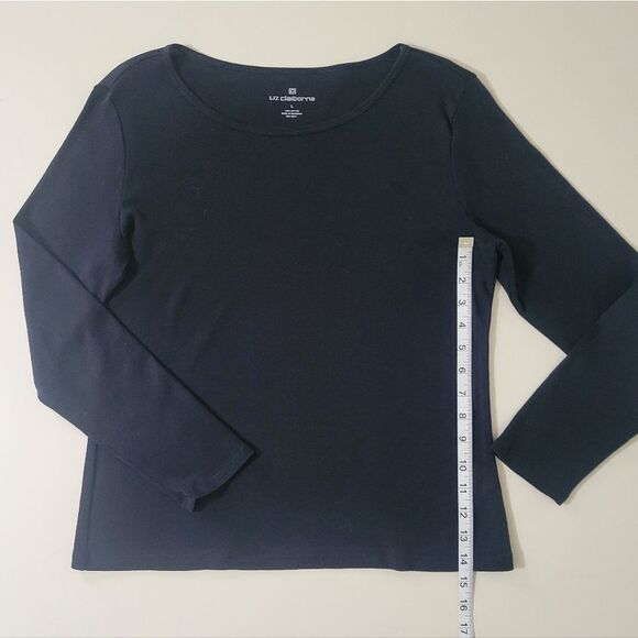 Liz Claiborne Black Cotton Crew Long Sleeve Pullover Top - Picture 7 of 14